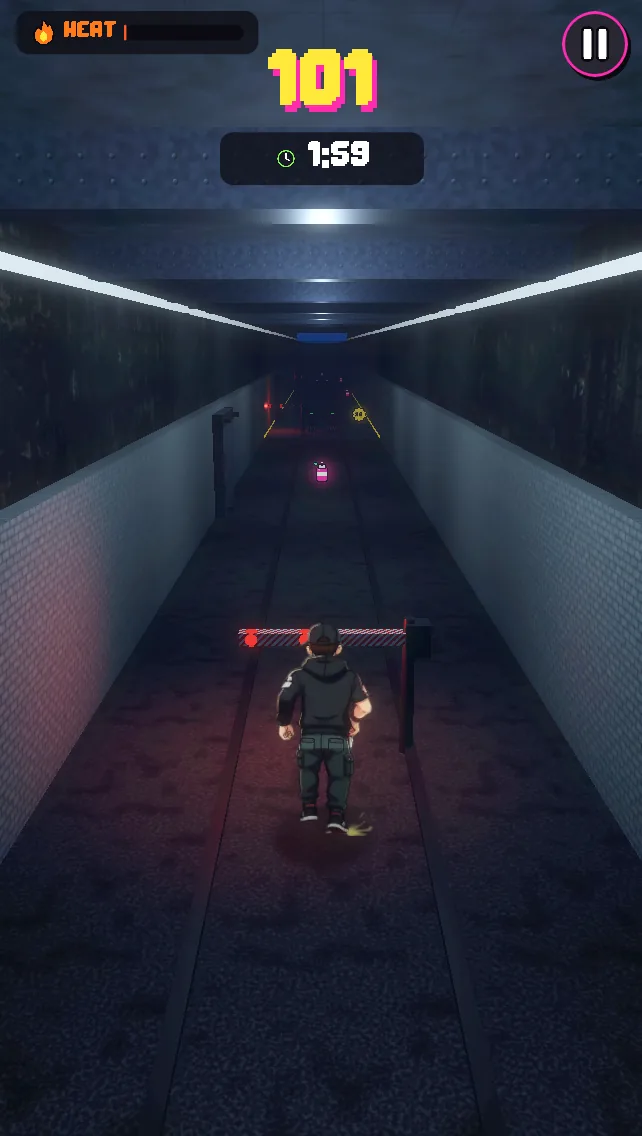 Underground subway tunnel with a barrier ahead